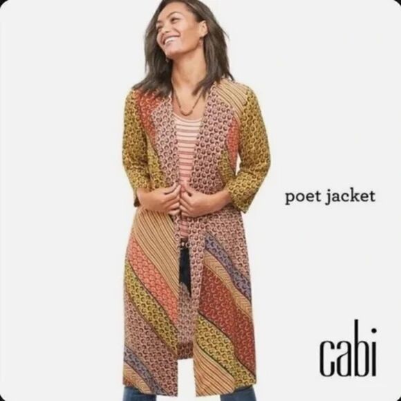 Cabi Poet Jacket #5664 Duster Printed Multi Color Womens kimono - Picture 1 of 11